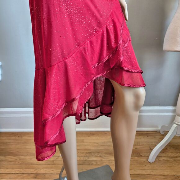 Vintage Y2K BCX Midi Dress Prom Tango Siren Glitter Ruffle Salsa Whimsygoth L - Picture 10 of 14